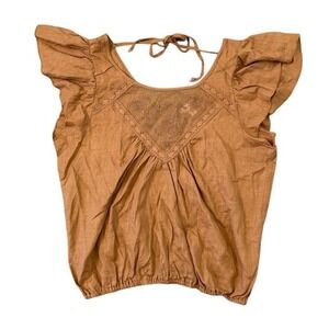 Love on a Hanger Lace Floral Embroidered Sheer Blouse Brown Size Small
